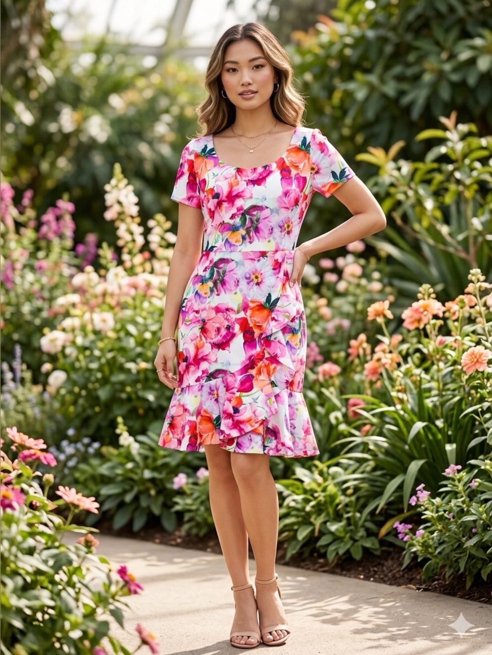 Alexia Admor Multicolor Watercolor Floral Ruffle Front Mini Dress M